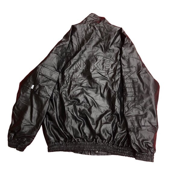 VINTAGE Nike Leather Jacket BIG LOGO Large Black - Picture 3 of 15